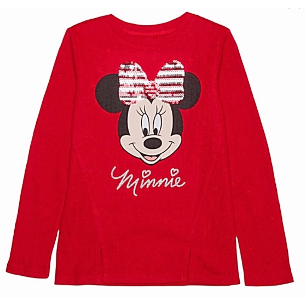 DISNEY Girls Minnie Mouse Red Sequin Thermal T L/S